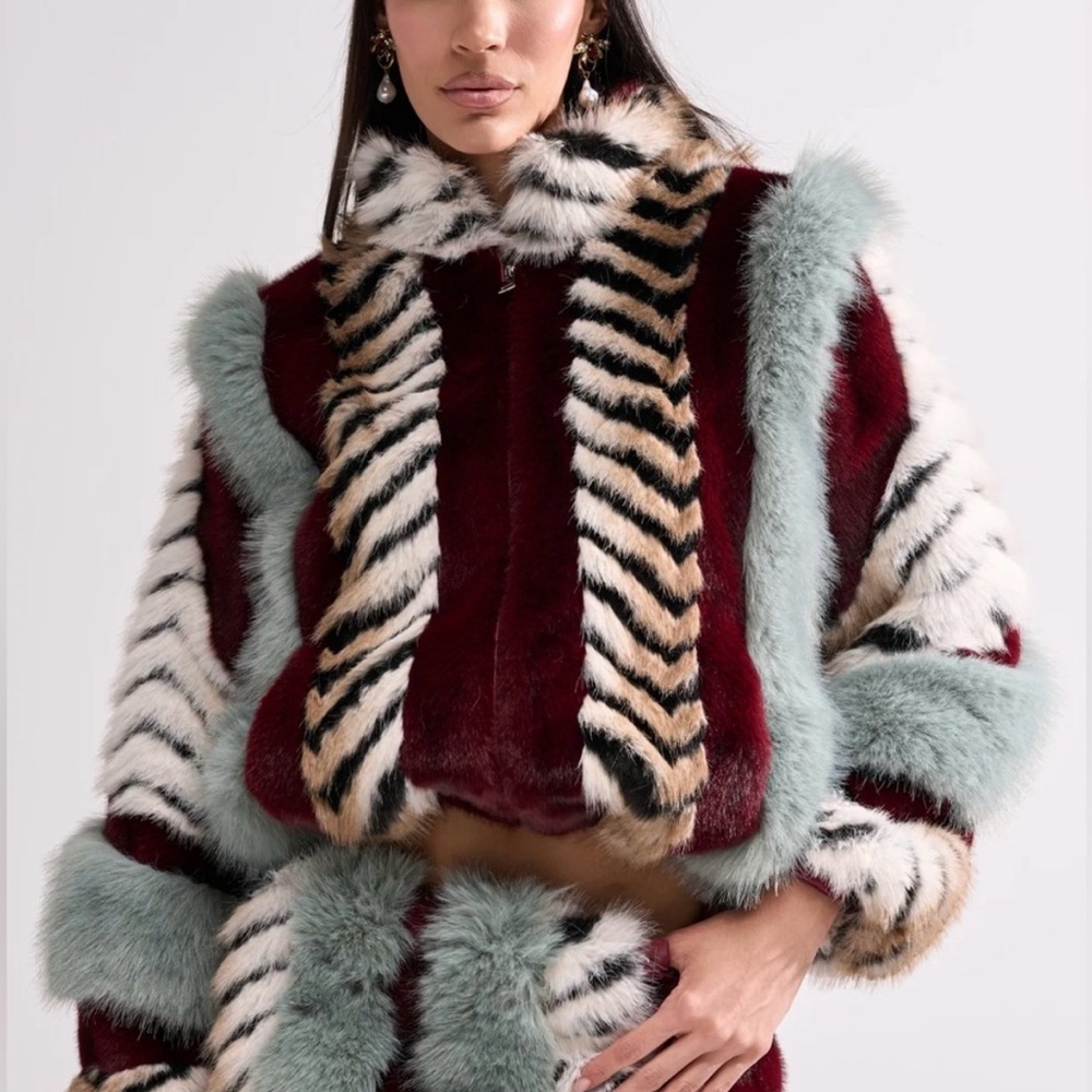 Azalea Wang Inez striped fur jacket